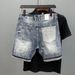 Men's Clothing Denim Shorts Men Summer Loose Trendy Print Contrast Color Multi Pocket Workwear Casual Shorts Men's Mid Length Pants_mkmklike.com