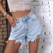 Women's High-Waisted Frayed Ripped Denim Shorts Casual INS New_mkmklike.com