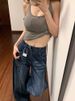 2025 Autumn New Fashion Versatile Design Sense Women's Jeans Dark Blue Loose Wide Leg Slimming Scimitar Long Pants_mkmklike.com