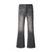 Men's Grey Washed Denim Jeans Cleanfit Straight-Leg Subtle Flare Rippled Texture Vintage-Inspired High Street S XXXL_mkmklike.com