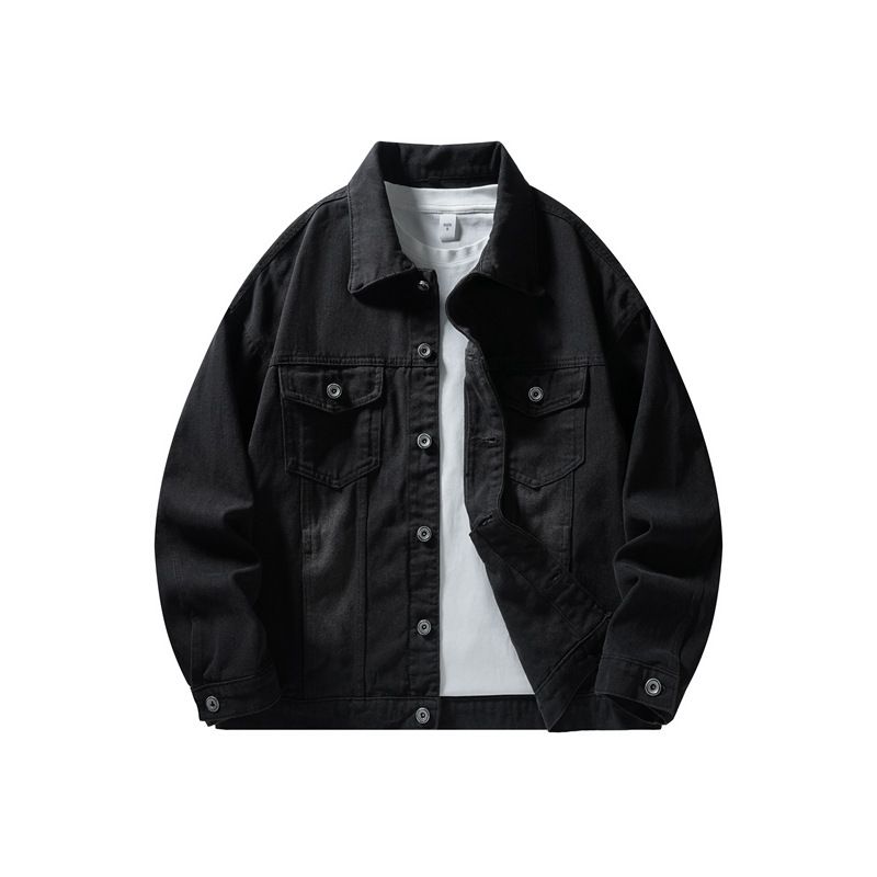 Men's Stylish Denim Jacket - Relaxed Fit Punk Style Workwear Coat With Button Closure For Casual Wear_mkmklike.com
