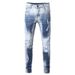 Pure Cross-Border Exclusive European Style Ripped Straight-Leg Washed White Trendy Men's Jeans 2019_mkmklike.com