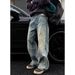 Men's Loose Fit Straight Leg Jeans Retro Washed Embossed Whiskered Distressed Casual Wide Leg Trousers_mkmklike.com