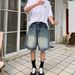 Men's Retro Washed Blue Denim Shorts High End Feel Loose Fit Casual Versatile Five Point New Summer Style_mkmklike.com