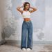 Women's Clothing Vintage Wide Leg Jeans For Women – High Waist, Relaxed Fit, Flared Trousers With Washed Denim & Beaded Details_mkmklike.com