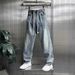 Men's Trendy Loose Fit Washed Jeans - Streetwear Hip Hop Style Comfortable Straight Leg Casual Pants_mkmklike.com