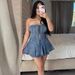 Dress Stretch Denim Women's Zipper Lace-up Tube Top Sexy Transparent Straps Short Ruffled Skirt_mkmklike.com