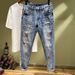 Distressed Patchwork Slim-Fit Jeans – Premium Streetwear Denim With Artistic Splatter & Paint Details (Sizes 28-36)_mkmklike.com