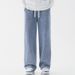 Fleece And Thickened Xintang Jeans For Men, Loose Straight Leg, High Street, Elastic Waist, Casual Wide-leg Pants_mkmklike.com