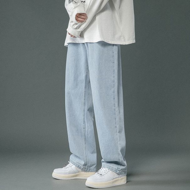 Men's Relaxed Fit Straight Leg Jeans | Winter & Spring Casual Trousers With Classic Solid Color & Wide Leg Design For Everyday Comfort_mkmklike.com