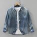 Trendy Denim Long Sleeved Shirt, Men's Embroidered Versatile Artistic Casual Loose Top_mkmklike.com