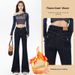 American Style Black Flared Jeans For Women, Fleece-Lined, Autumn And Winter New High-Waisted Slimming Button Pocket_mkmklike.com