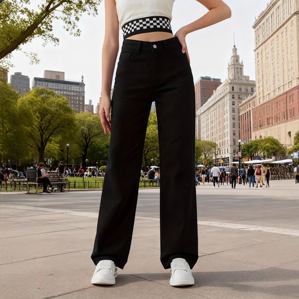 High Waisted Black Straight Leg Jeans for Women Slim Fit Stretch Denim Pants Autumn Winter New Style Hot Selling_mkmklike.com