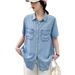 Chicco Preferred 2023 Summer New Short Sleeve Tencel Denim For Women, Thin Loose Casual Niche Draped Shirt_mkmklike.com
