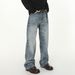 Men's Clothing Vintage American Wash Straight-Leg Jeans – Distressed Cat Whisker Fading, Relaxed Fit & High Cotton Content, Oversized Silhouette_mkmklike.com