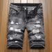 Men's Distressed Black Denim Shorts Vintage Washed Cotton Mid-Length Casual Streetwear with Rip And Fray Details_mkmklike.com
