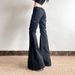 Gothic Metal-Zip Flared Jeans – Punk Low-Rise Distressed Denim With Raw-Edge Stitching (Black Destroyed Wide-Leg Pants)_mkmklike.com