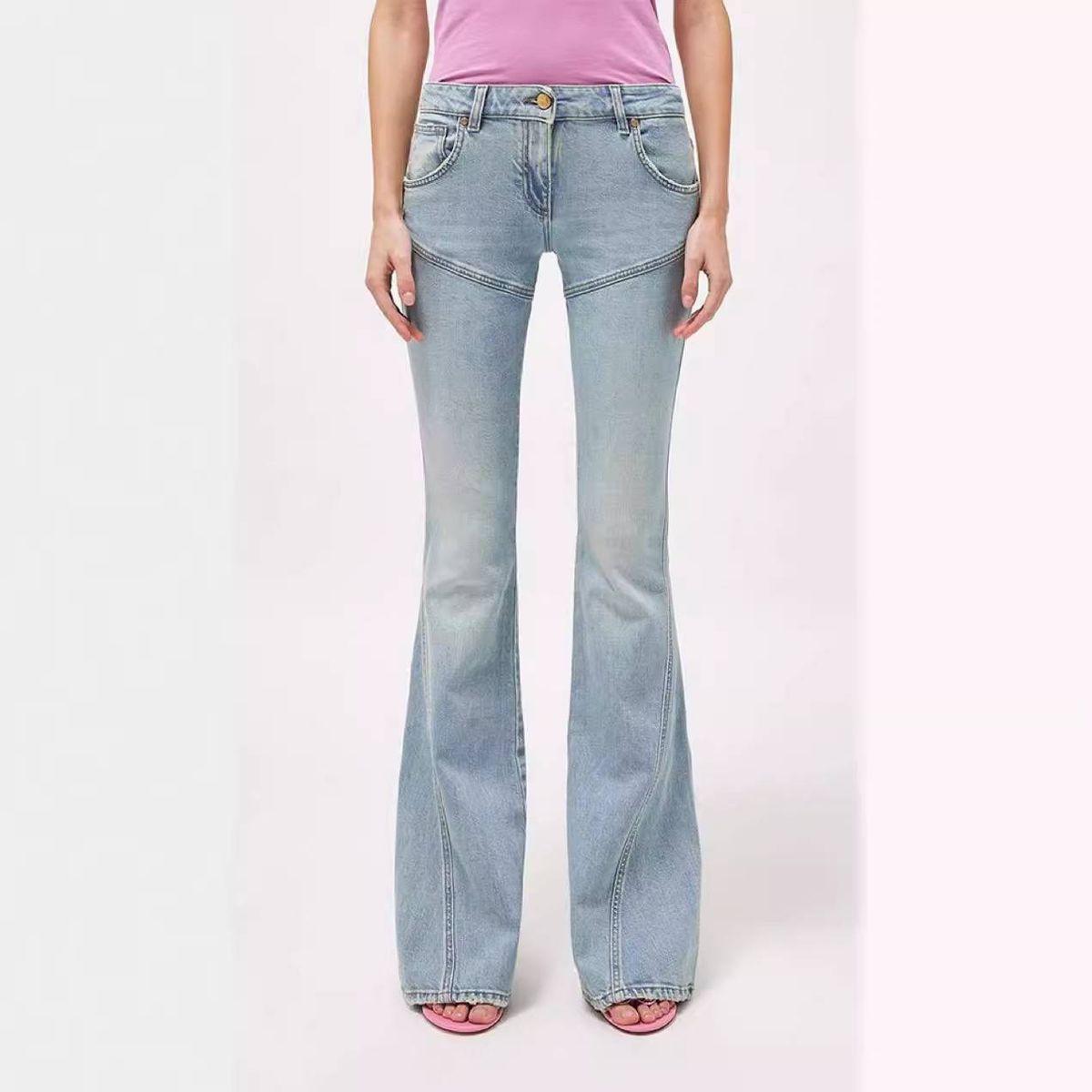 Women's Clothing Waist Jeans For Women Street Hotties Slim Fit Straight Flared Floor Length Trousers_mkmklike.com