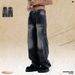 Men's Clothing Retro High Street Jeans For Men And Women Washed And Distressed Loose Wide Leg Straight Leg High Street Pants_mkmklike.com