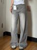 American-style Retro Distressed Light Gray High-waisted Wide-leg Jeans, With A Casual And Trendy Vibe_mkmklike.com