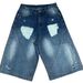 Vintage Washed Distressed Denim Shorts For Men - Retro Light Blue Relaxed Fit Capri Jeans With Ripped Details_mkmklike.com