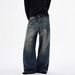 Men's American Style Washed Distressed Wide Leg Jeans Loose Fit High Street Straight Leg Floor Length Trousers Black Blue Cotton_mkmklike.com