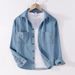 Spring And Autumn Casual Men's Denim Long Sleeved Shirt, Solid Color, Handsome, Simple, Versatile And Fashionable_mkmklike.com