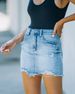 Women's Clothing High Waist Ripped Denim Mini Skirt Washed Frayed Hem A-Line Silhouette Comfortable Casual Style Polyester Fiber Skirt_mkmklike.com