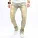 Spring 2025 European-USA Fashion Jeans Men's Mid Waist Elastic Abrasion Broken Hole Cowboy Pants_mkmklike.com
