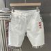 Men's Clothing Summer White Embroidered Denim Shorts Versatile Trendy Casual Straight Elastic Popular Personality Five Point Pants_mkmklike.com