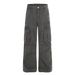 Unisex Vintage Washed Grey Cargo Pants Utility Workwear Multi-Pockets Flared Hem Relaxed Fit Zip Fly 100% Cotton Streetwear S-XL_mkmklike.com
