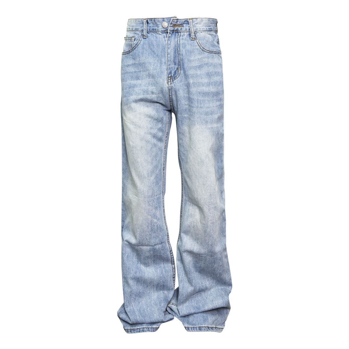 Men's Vintage Washed Blue Straight Leg Jeans – High Street Clean Fit | Polyester Denim | Distressed Hem | Sizes M-3xl_mkmklike.com