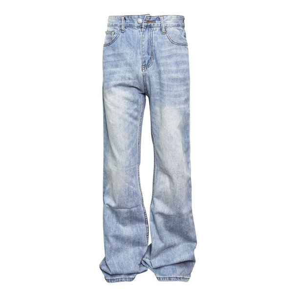Men's Vintage Washed Blue Straight Leg Jeans – High Street Clean Fit | Polyester Denim | Distressed Hem | Sizes M-3xl_mkmklike.com