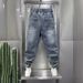 Men's Vintage Washed Blue Jeans – Relaxed Fit Cargo Pants With Button Accents & Mid-Rise Waist (90s Streetwear Revival)_mkmklike.com