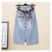 Women's Clothing Skirt High Waist Medium Length Denim Skirt Spring New Retro One Row Of Buttons Split A Line Skirt_mkmklike.com