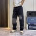 Men's Black Straight Leg Jeans - Vintage Washed Denim Pants For Casual Streetwear & Urban Style Fashion Trends_mkmklike.com