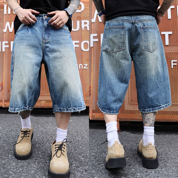 Vintage Straight-Leg Jeans Relaxed Fit Washed Denim Pants Hand-Painted Details S-2XL Men's Clothing_mkmklike.com