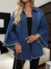 Women's Loose Lapel Batwing Sleeve Denim Jacket Fashion Top For Autumn Winter_mkmklike.com