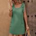 Women's crew neck casual wear sleeveless tank dress embellished buckle sleeveless dress short ladies_mkmklike.com