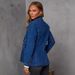 Women's Washed Blue Denim Blazer Jacket, Slim Fit Casual Office Wear, Stretch Comfort, Classic Western Style, S/M/L/XL_mkmklike.com