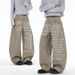 Men's Casual Khaki Jeans With Letter Print – Relaxed Straight Fit, Distressed Hem, Trendy Fall Fashion_mkmklike.com