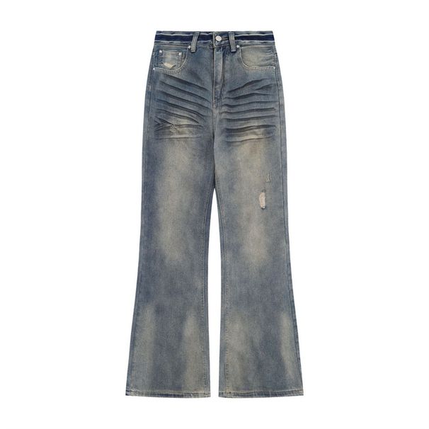 Washed Distressed Denim Flared Men's Long Punk Gradient Tie-Dye Vintage Dirty Wide-Leg Bell-Bottom Pants_mkmklike.com