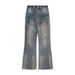Washed Distressed Denim Flared Men's Long Punk Gradient Tie-Dye Vintage Dirty Wide-Leg Bell-Bottom Pants_mkmklike.com