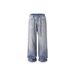Men's Clothing High Street Washed Loose Wide Leg Full Diamond Distressed High-Waisted Wide-Leg Jeans With Rhinestone Belt – Vintage Washed Denim Pants_mkmklike.com
