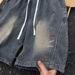 Unisex Vintage Washed Drawstring Waist Denim Shorts Casual Summer Streetwear Five-Point Shorts Gender-Neutral Design_mkmklike.com