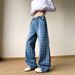 Men's Clothing Retro Wide Leg Flared Jeans For Men Blue Plaid Straight Leg Loose Fit Drape Scimitar Cut Long Pants For Teenagers_mkmklike.com