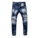 Men's Clothing High Street Fashion Jeans Old Dark Blue Washed And Worn Trendy Retro Elastic Skinny Pants_mkmklike.com