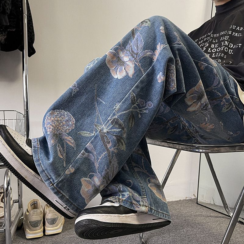 Graffiti Jeans Boys 2026 Spring Street Hip Hop Loose Straight Design Sense Trousers High Street Ruffian Handsome Pants_mkmklike.com