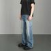 New High Street Men's Loose Straight Leg Jeans Lightning Ripple Washed Casual Pants Trendy Streetwear_mkmklike.com