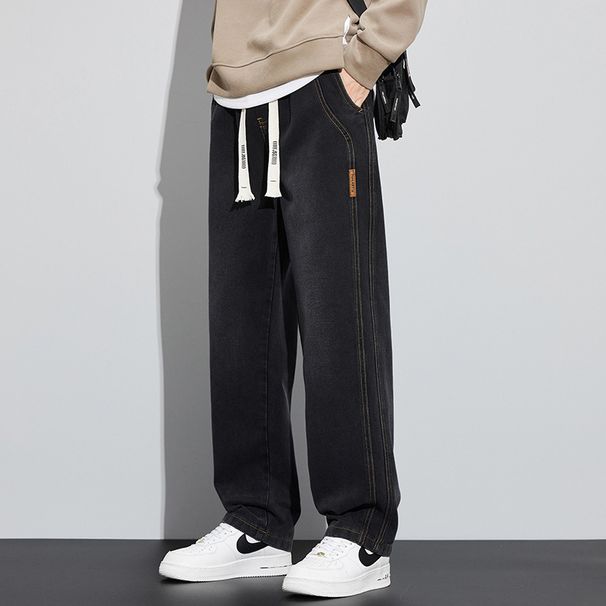 Men's Washed Retro Denim Jeans Straight Leg Loose Wide Fit Casual Trousers American High Street Style Trendy Cool Versatile_mkmklike.com